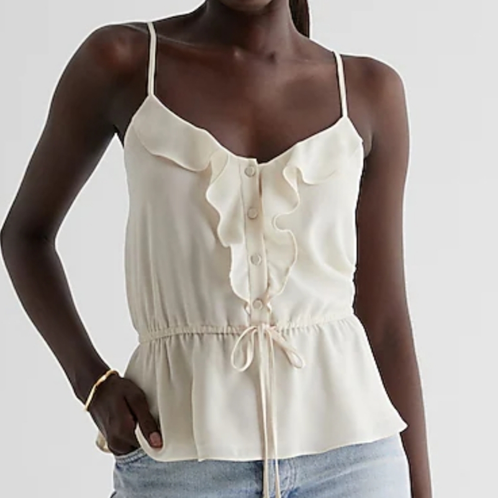 Express Romantic Clean Girl White Ruffle Button Front Peplum Cami XL